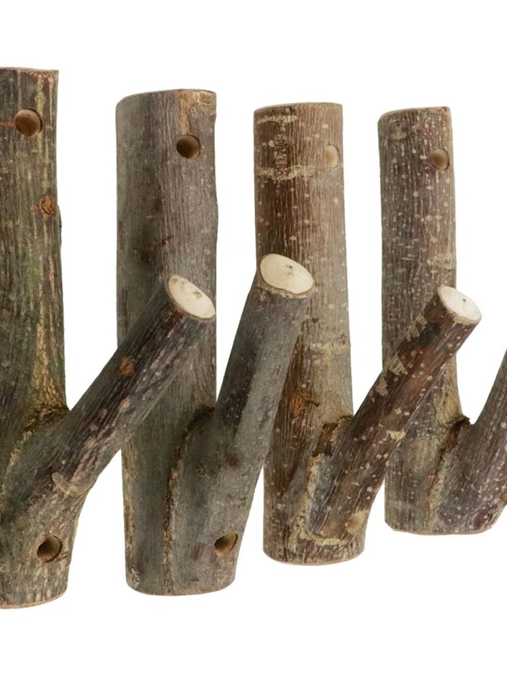 4Pcs Real Wood Tree Branch Wall Hook, Farmhouse Rustic Decorative Wooden with Ba